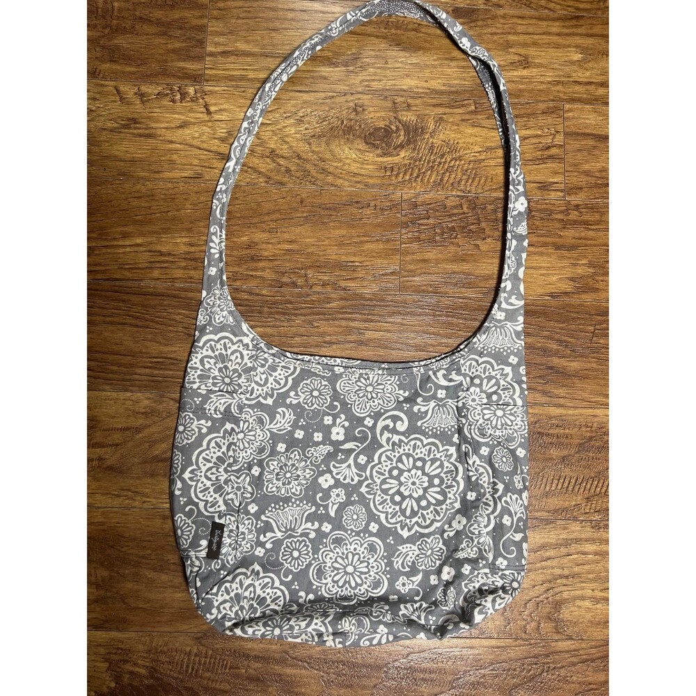 Thirty One Gray Floral and Paisley Reversible Crossbody/Shoulder Hobo Bag